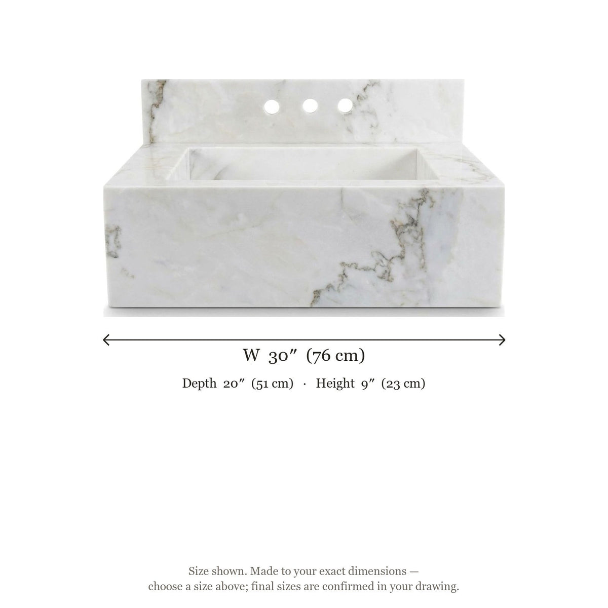 Polished Carrara Marble Sink with Backsplash — dimensions — view 5