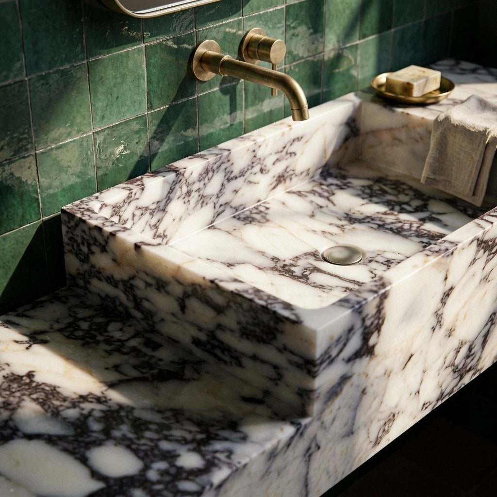 Calacatta Viola Polished Rectangular Marble Vessel Sink — premium — view 2