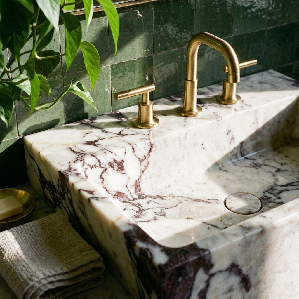 Calacatta Viola Polished Marble Sink with 3 Faucet Holes — premium — view 2