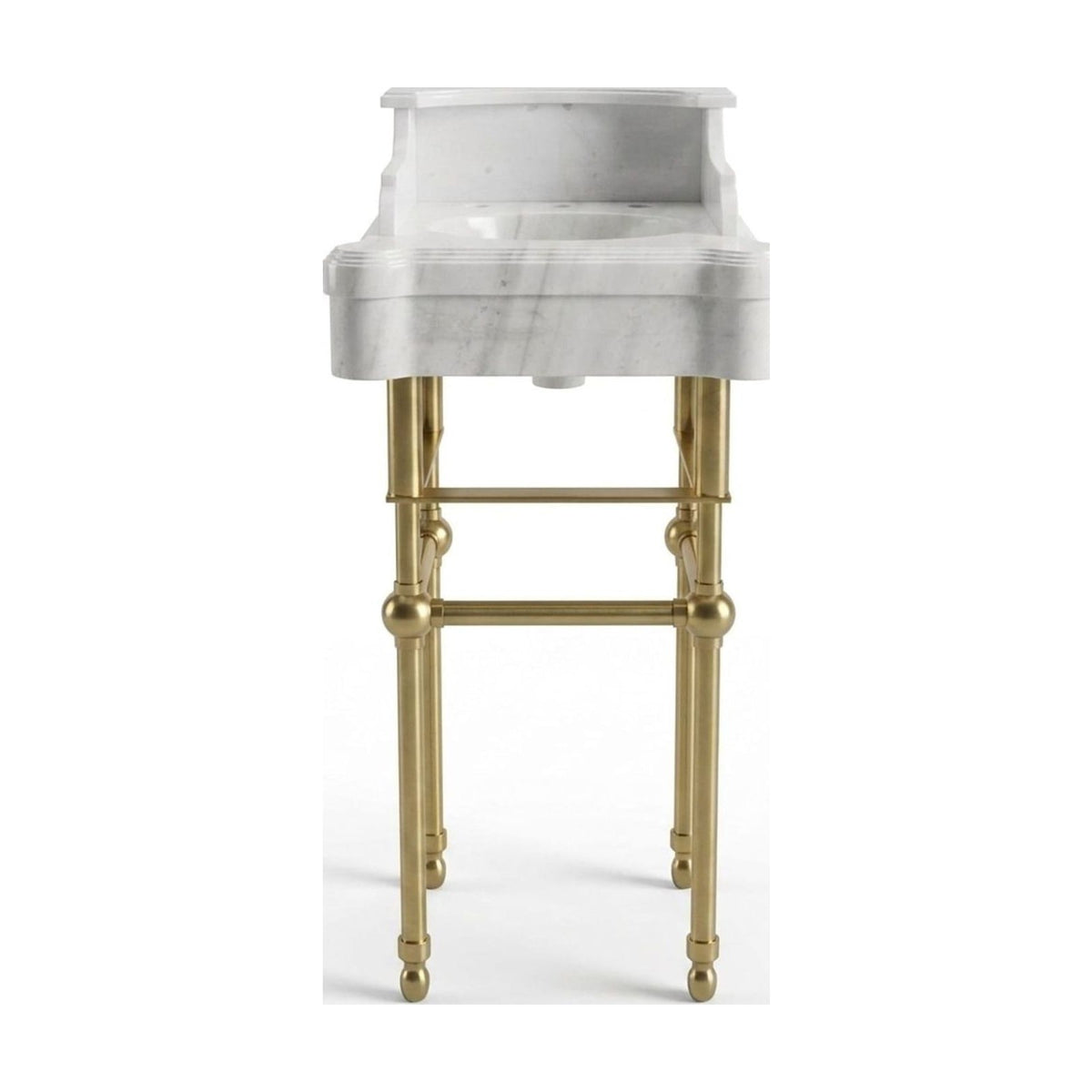 Carrara Marble Console Sink with Brass Stand and Backsplash — view 1