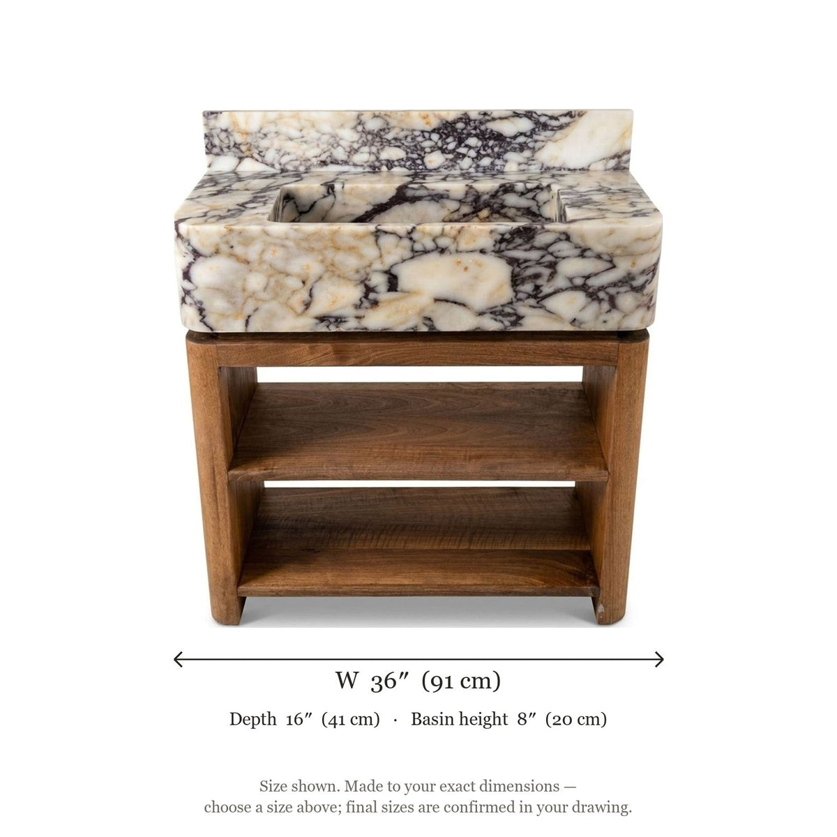 Calacatta Viola Polished Marble Vanity with Backsplash — dimensions — view 5