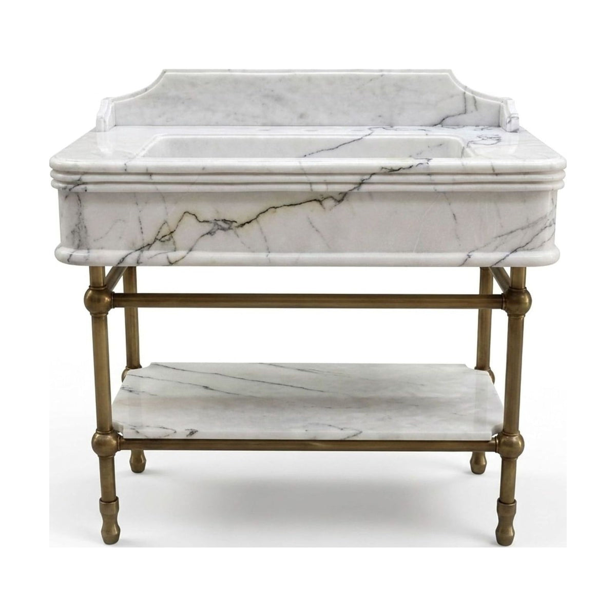 Lilac Marble Sink with Antique Brass Stand and Backsplash — view 1
