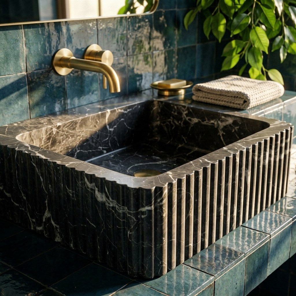 Pietra Notte Fluted Marble Vessel Sink — premium — view 2