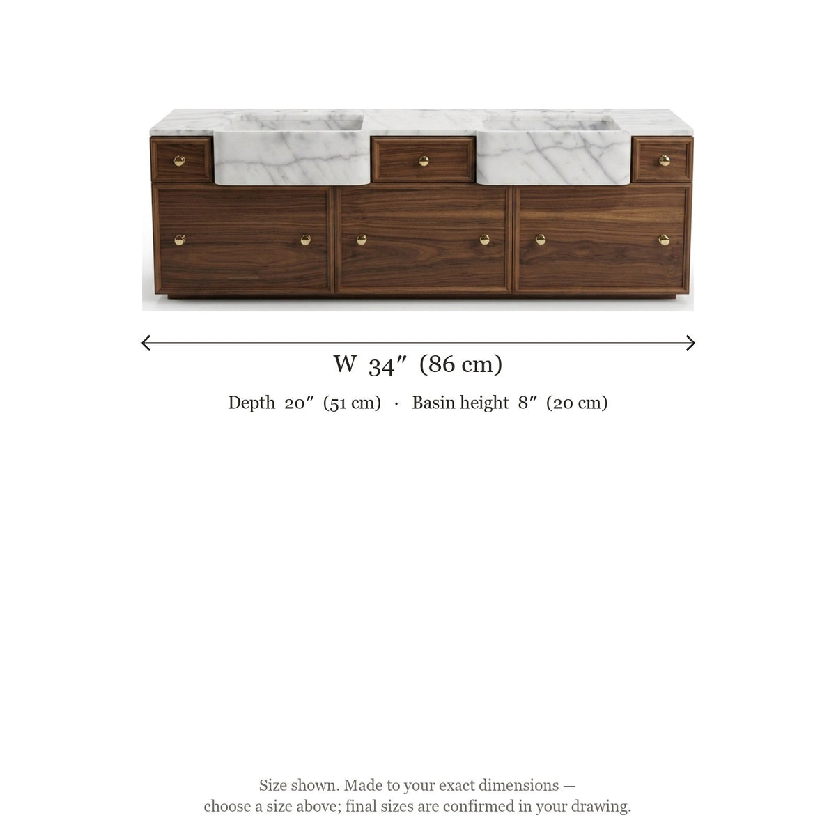 Carrara Marble Polished Double Apron Sink Vanity — dimensions — view 5