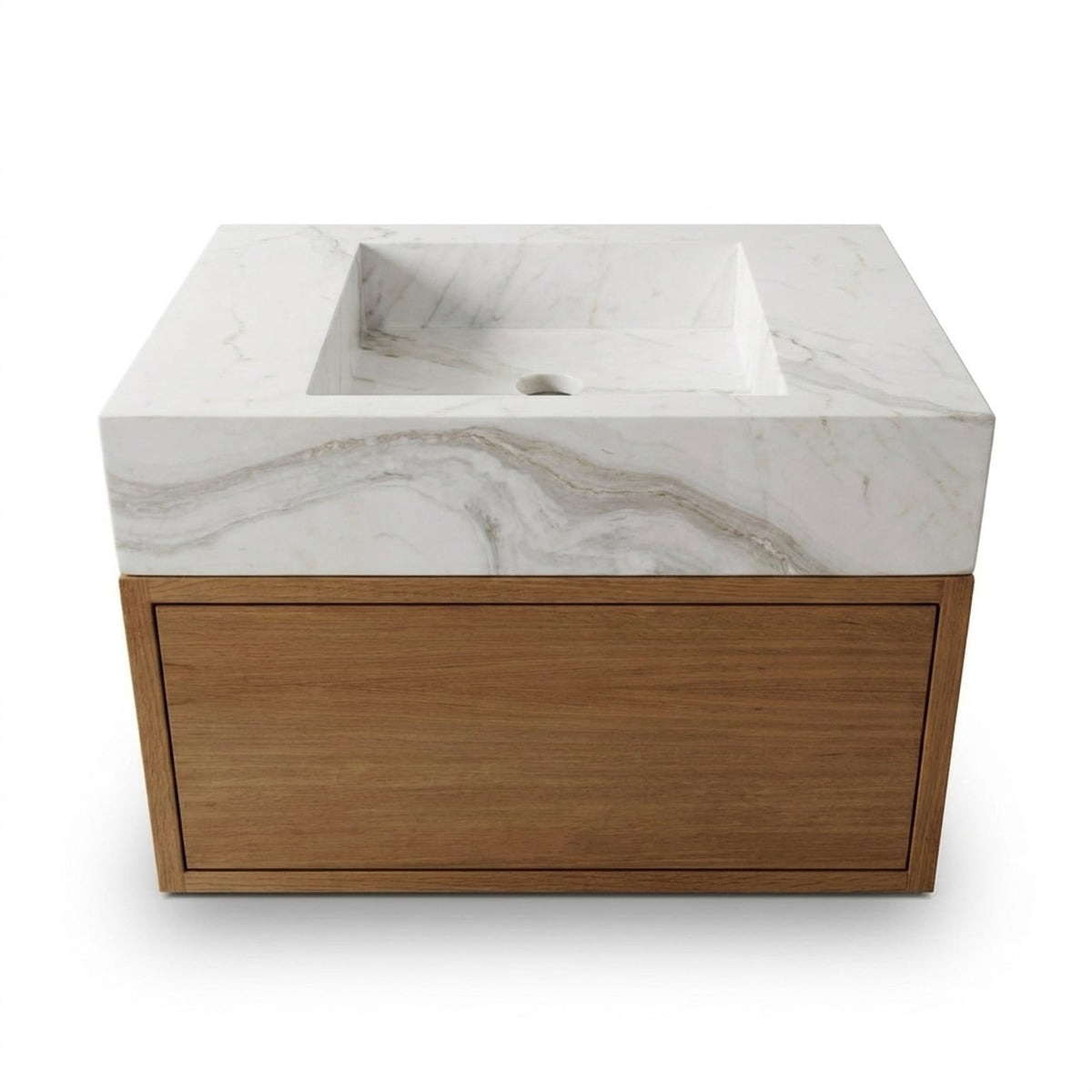 Carrara Polished Marble Vanity with Wood Cabinet — view 1
