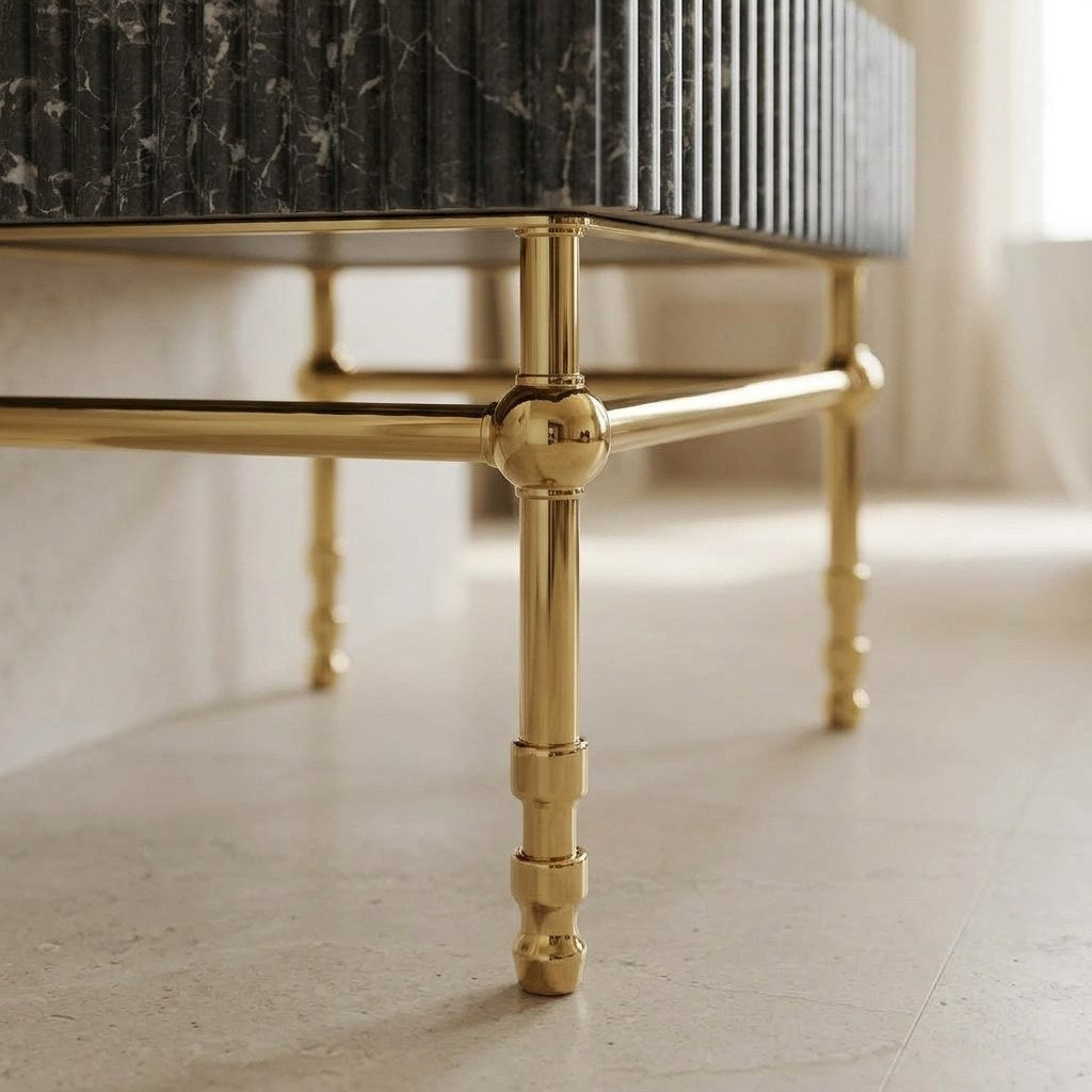 Pietra Notte Fluted Marble Sink with Brass Stand — detail — view 4