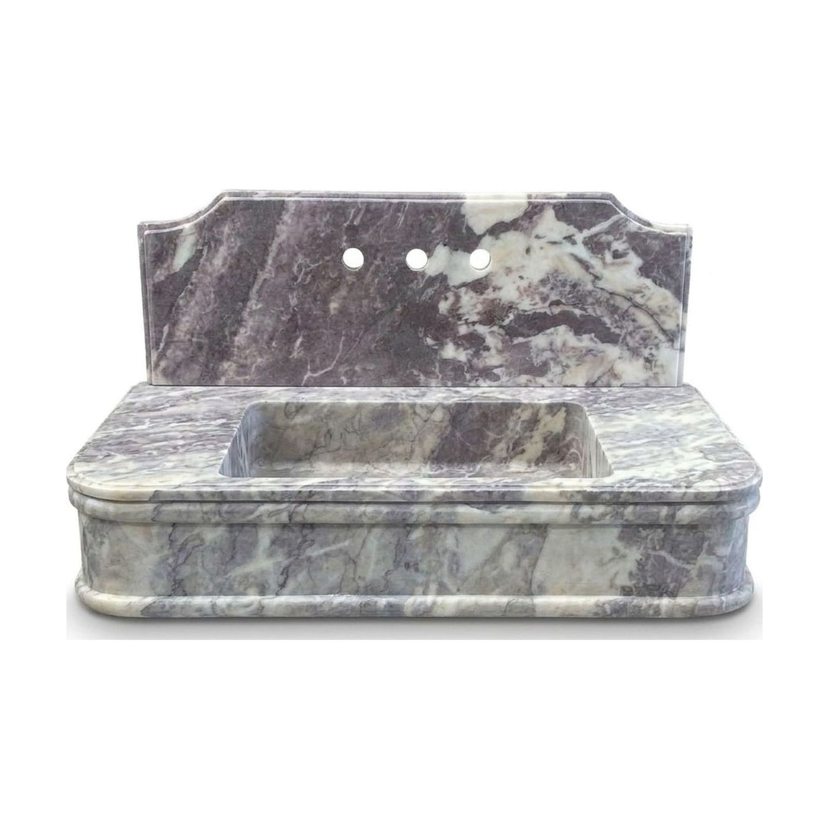 Lilac Honed Marble Sink with Integrated Backsplash — view 1