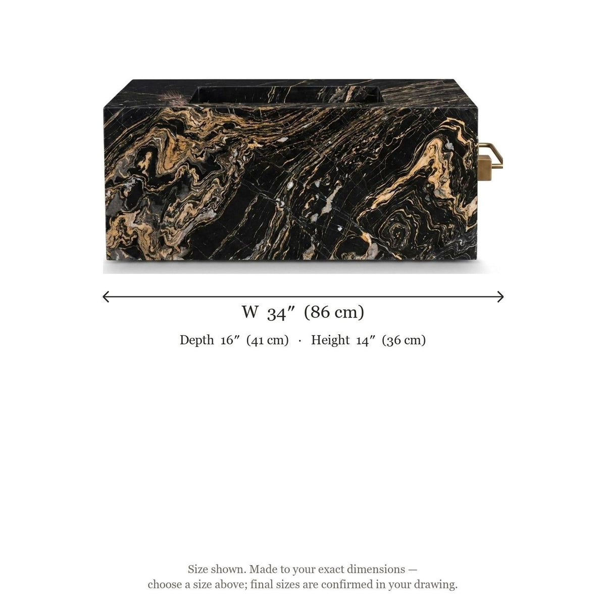 Picasso Polished Marble Rectangular Vessel Sink — dimensions — view 4