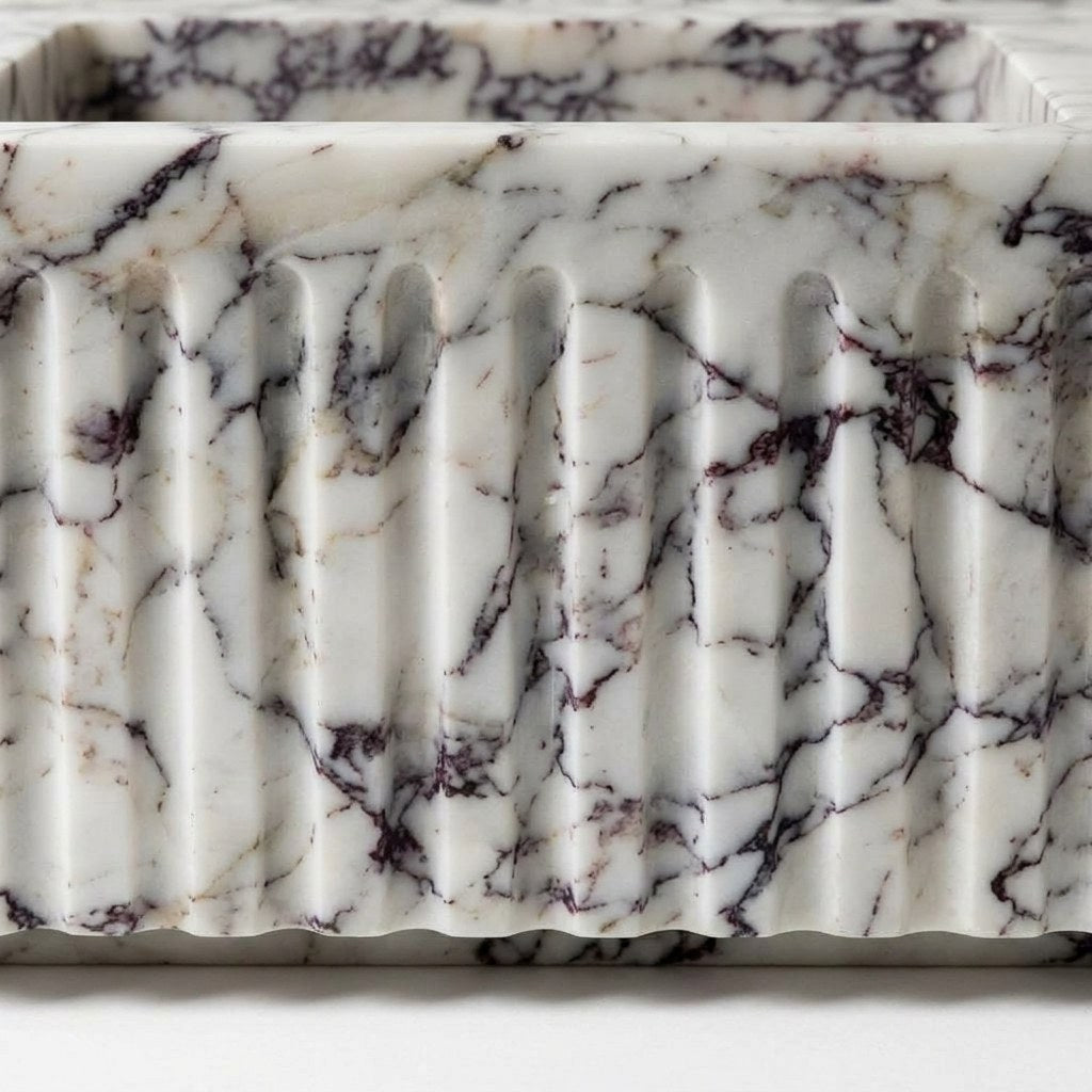 Calacatta Viola Fluted Polished Marble Sink — marble detail — view 3