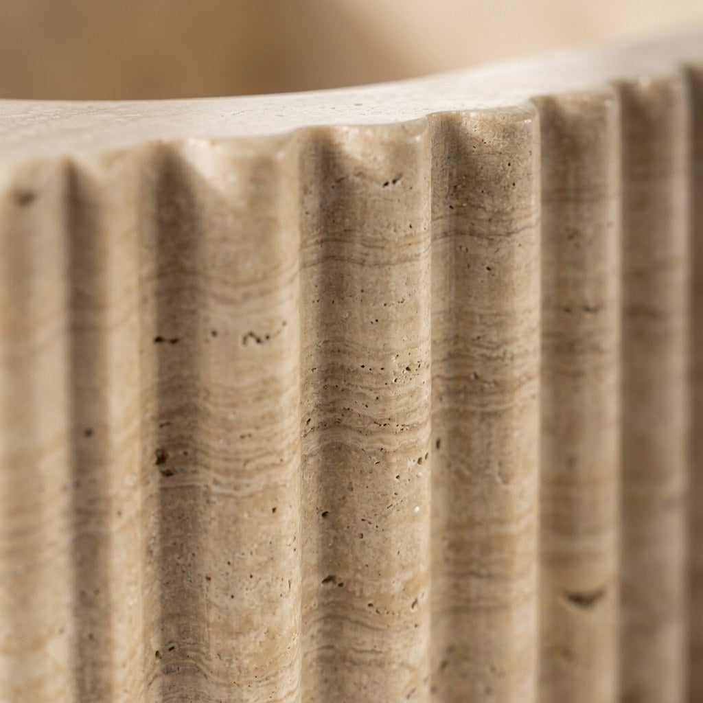 Travertine Fluted Travertine Sink — marble detail — view 3