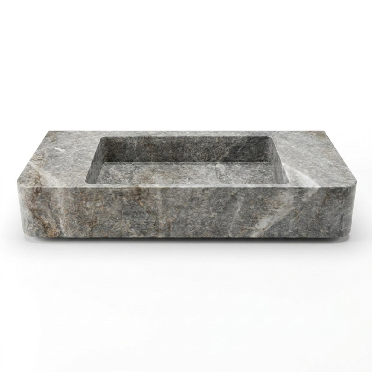 Polished Grey Marble Rectangular Vessel Sink — view 1