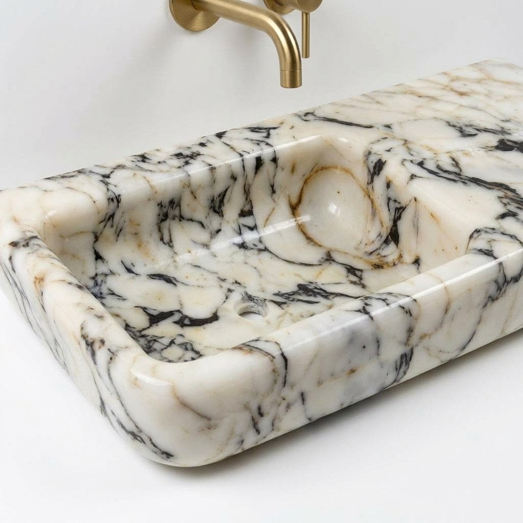 Calacatta Viola Rectangular Polished Marble Vessel Sink — detail — view 4