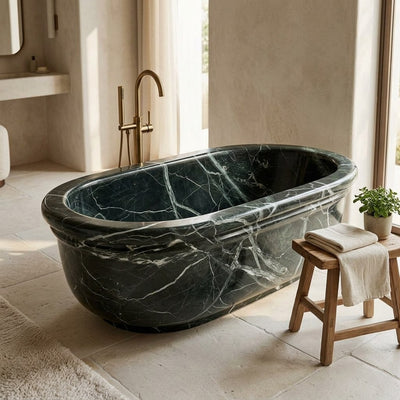 Verde Levanto Polished Marble Oval Bathtub — premium