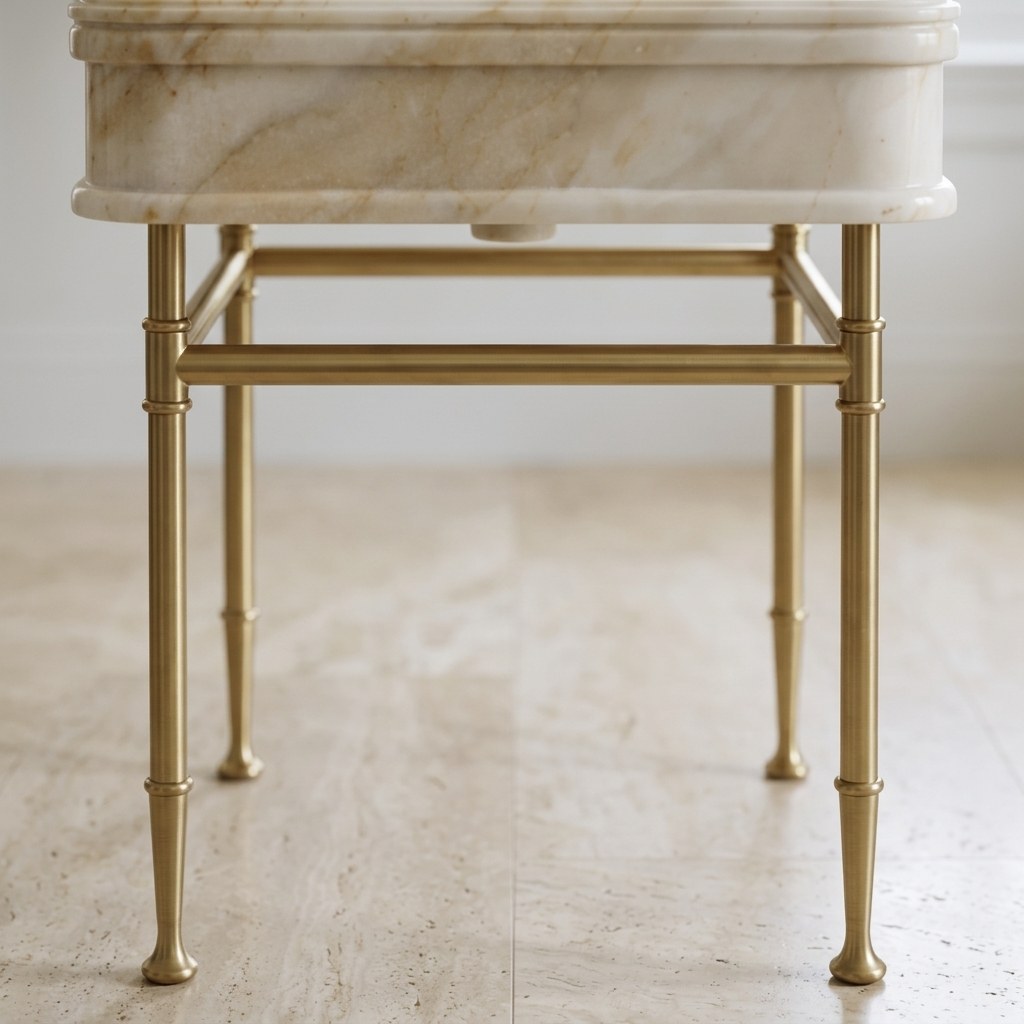 Calacatta Gold Marble Console Sink with Brass Stand — detail — view 4