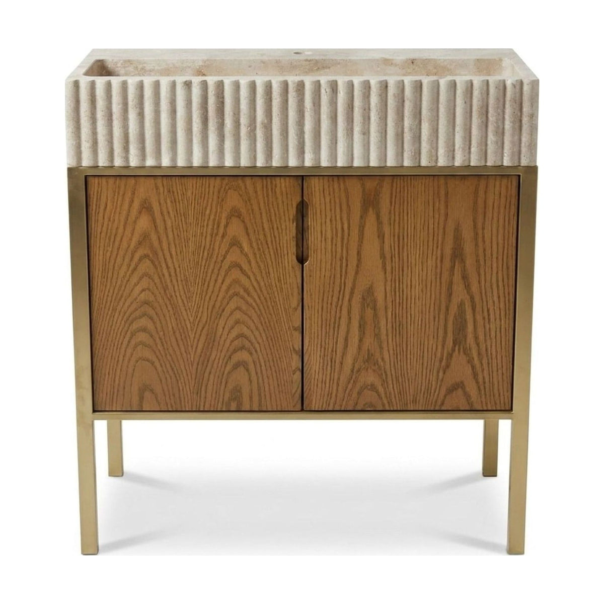 Travertine Fluted Marble Vanity with Brass Stand — view 1