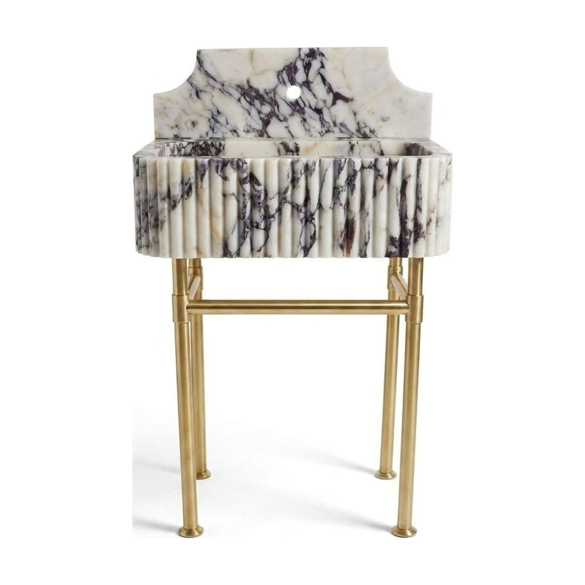 Calacatta Viola Fluted Marble Sink with Brass Stand — view 1