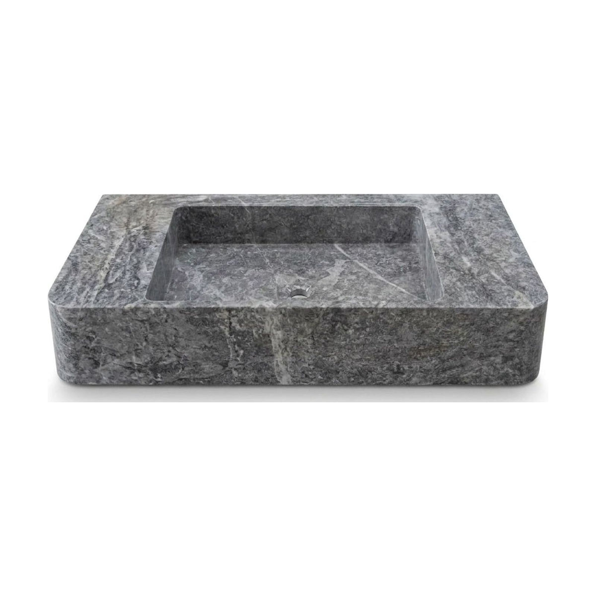 Grey Marble Rectangular Vessel Sink with Polished Finish — view 1