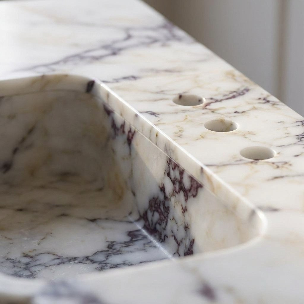 Calacatta Viola Honed Marble Vanity with Integrated Sink — marble detail — view 3