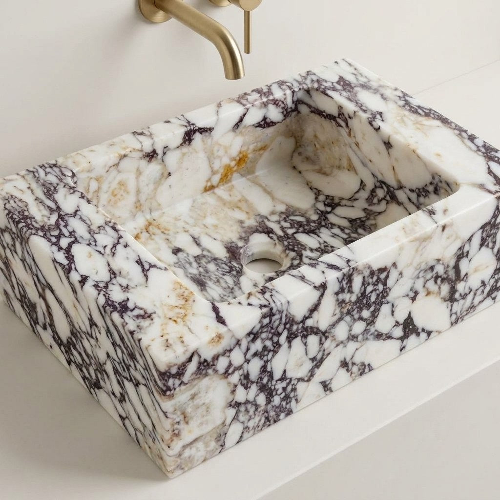 Calacatta Viola Polished Rectangular Vessel Sink — detail — view 4