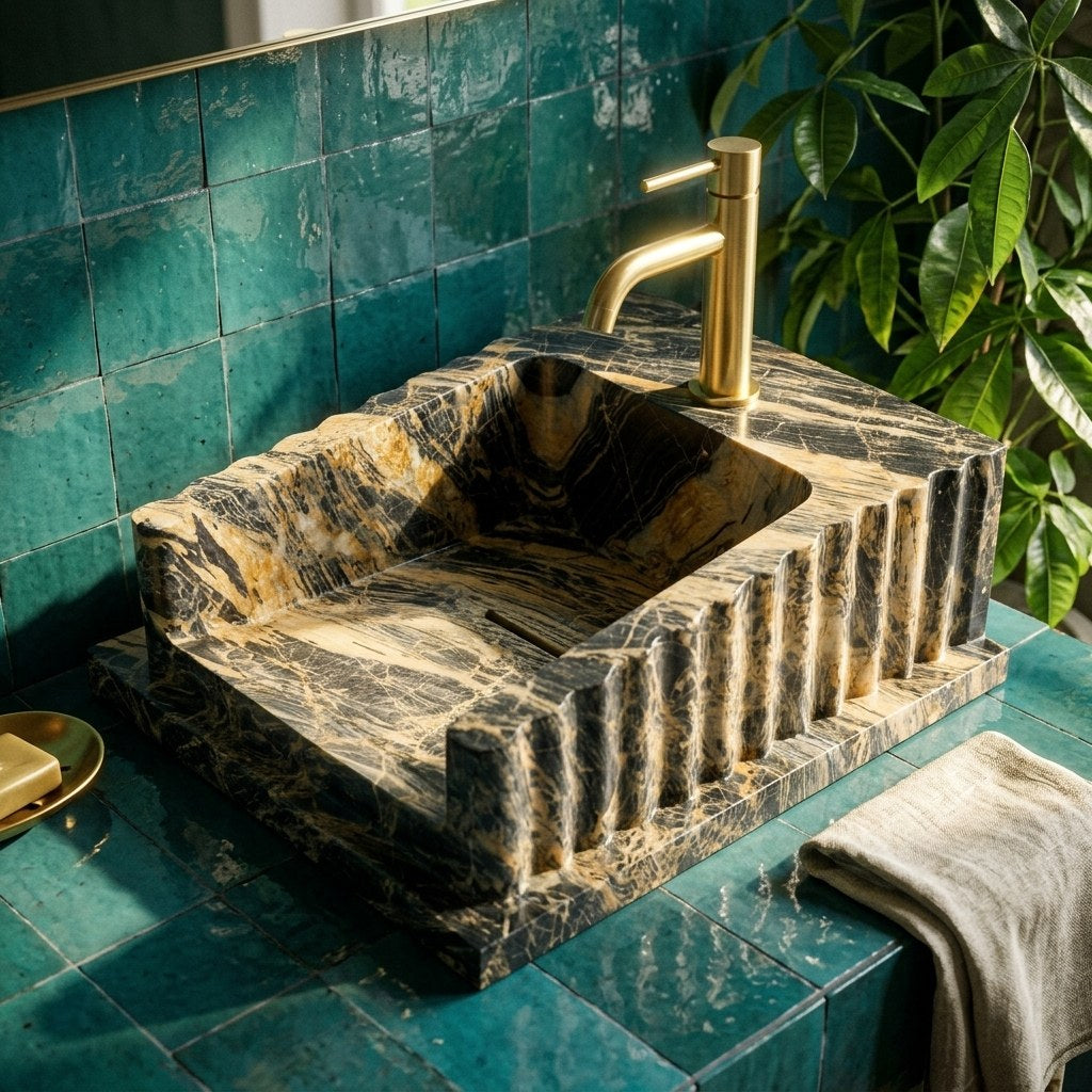 Picasso Fluted Honed Marble Sink — premium — view 2