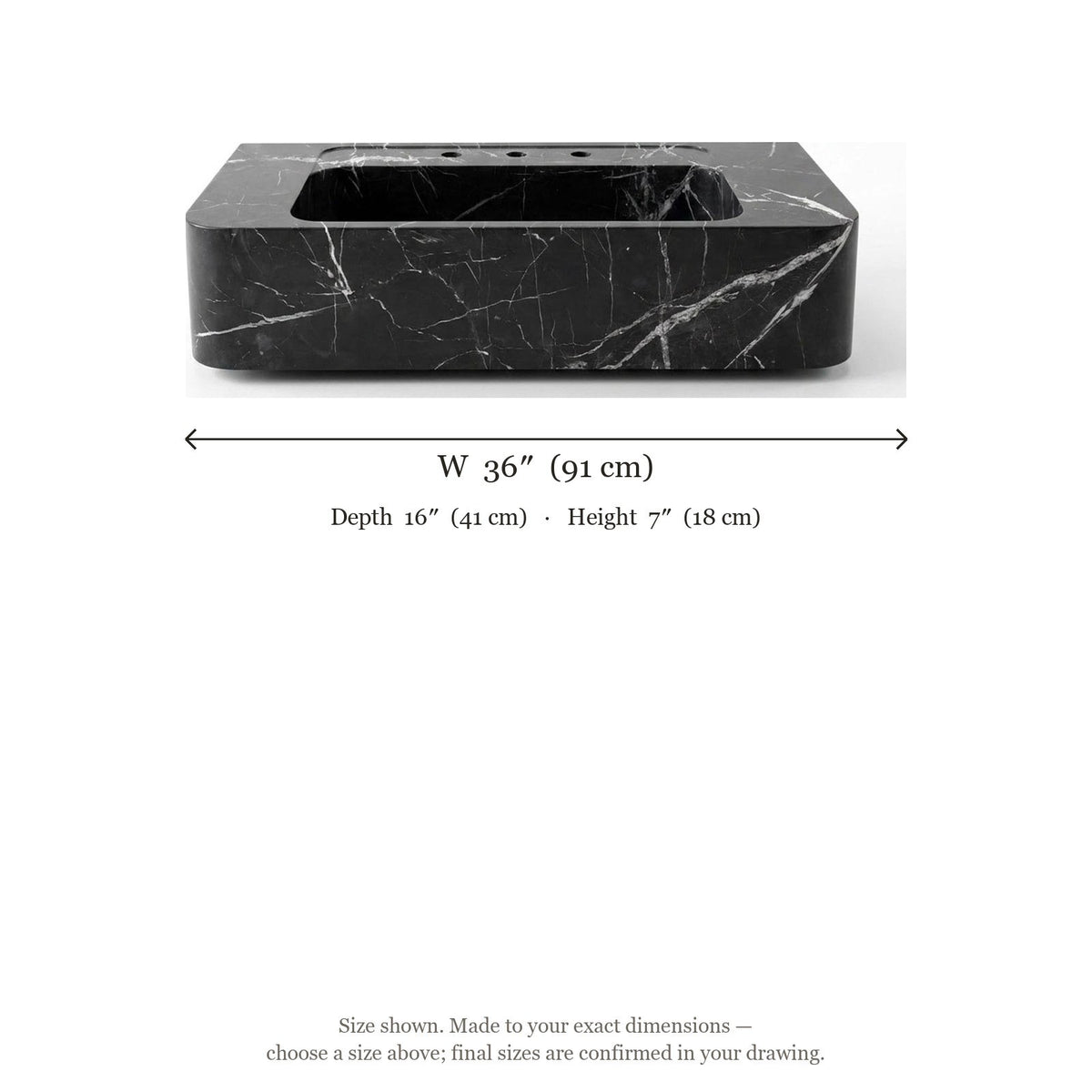 Nero Marquina Marble Sink — dimensions — view 5