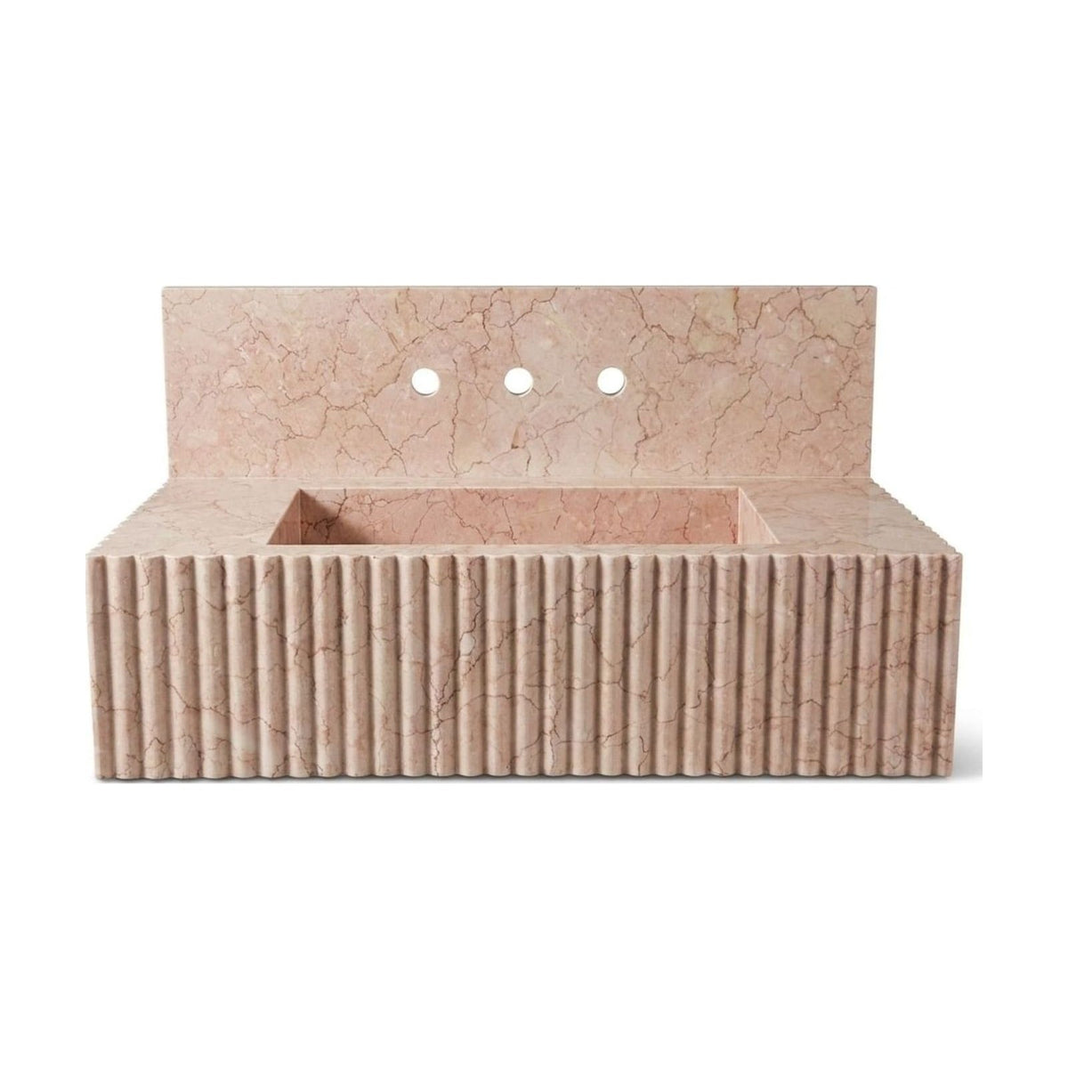 Pink Violet Fluted Marble Sink with Backsplash — view 1