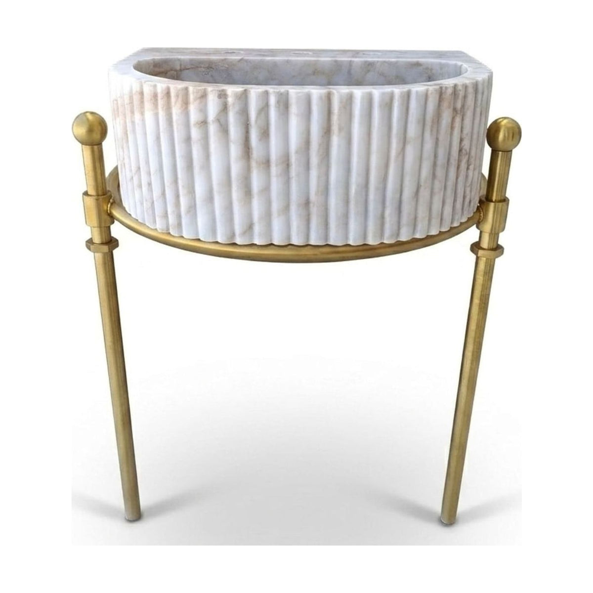 Calacatta Gold Fluted Marble Sink with Brass Stand — view 1