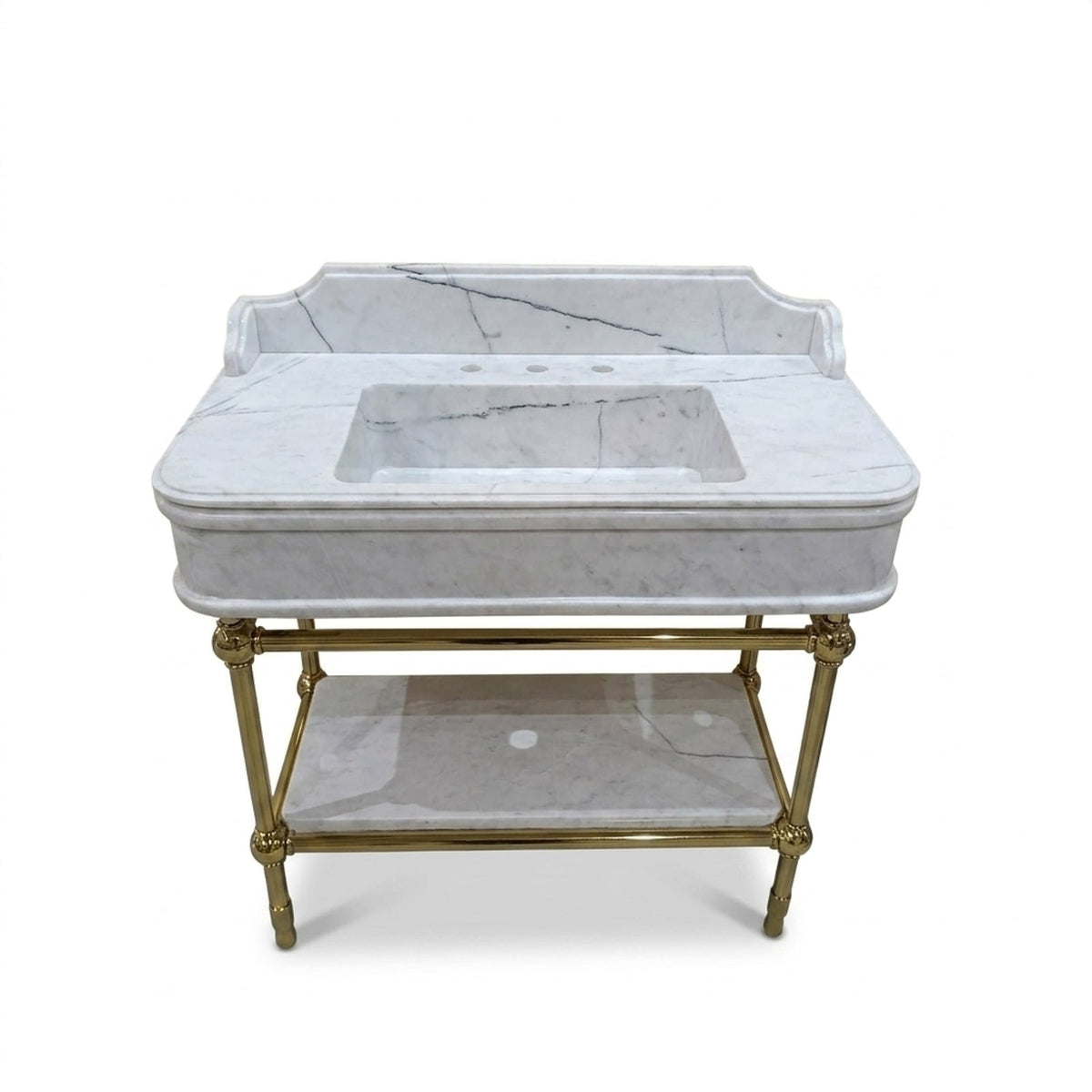 Lilac Marble Sink with Brass Stand and Backsplash — view 1