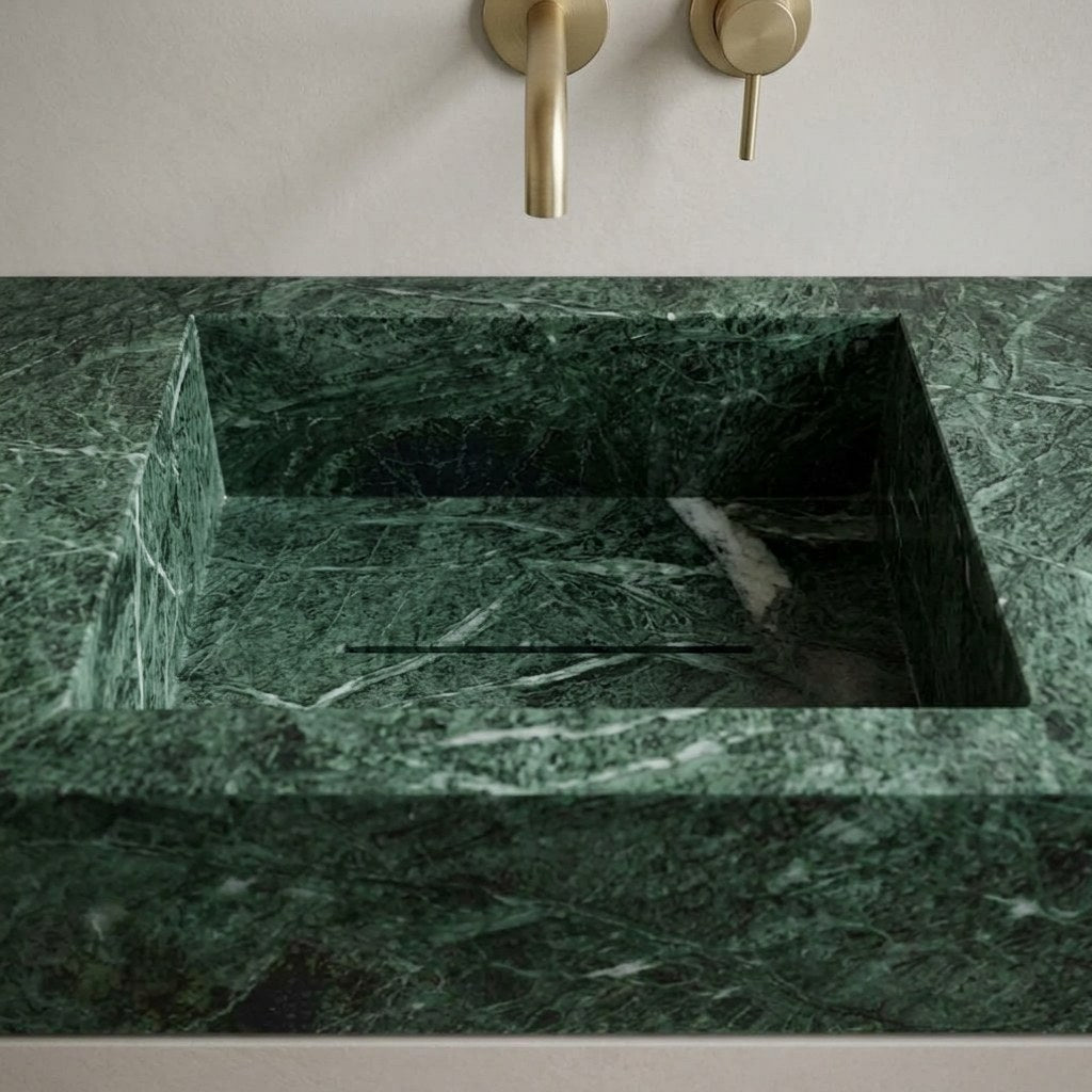 Verde Levanto Polished Rectangular Marble Vessel Sink — detail — view 4