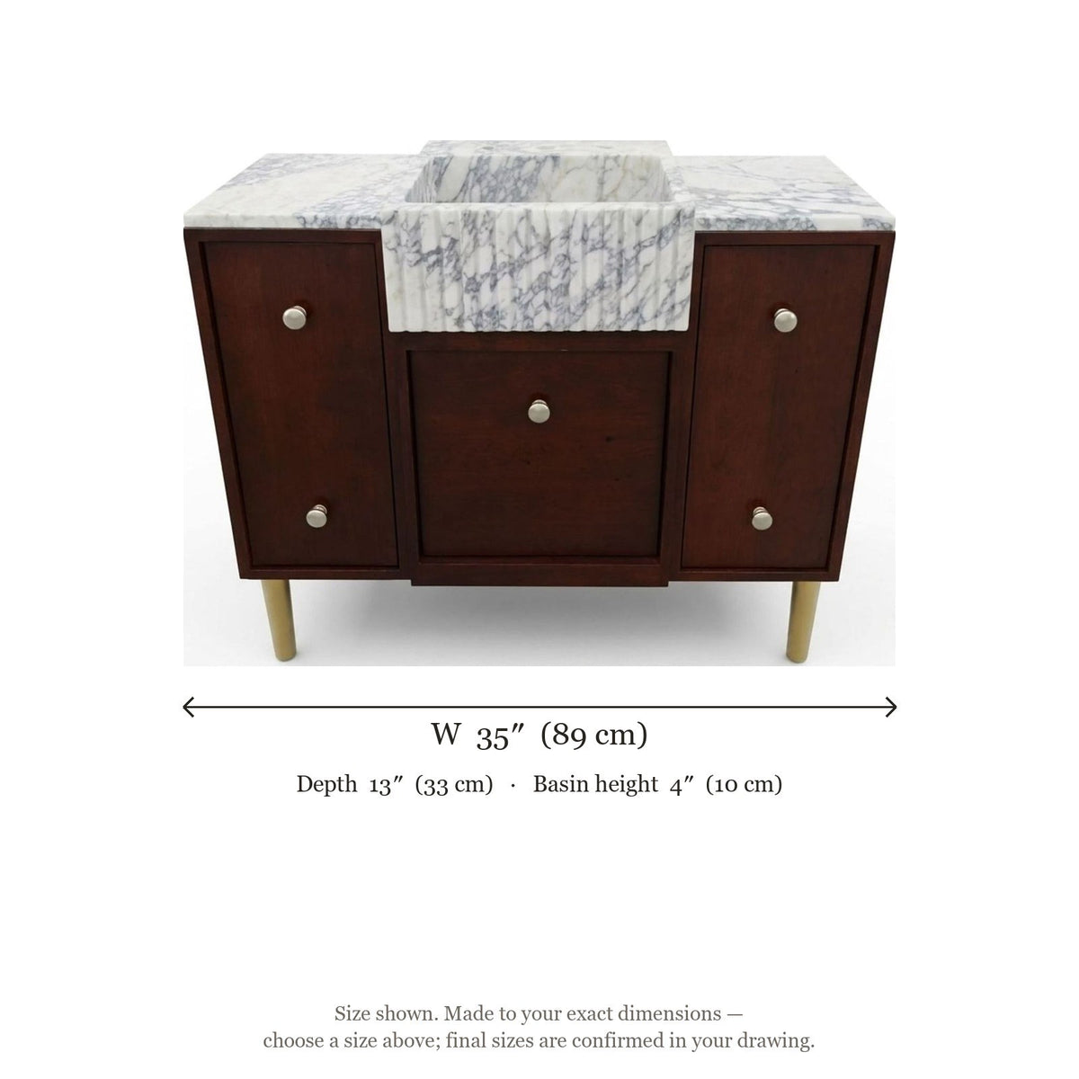Calacatta Viola Fluted Marble Vanity with Honed Finish — dimensions — view 5