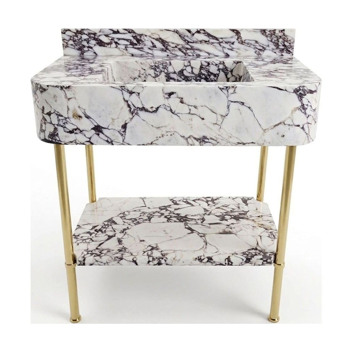 Calacatta Viola Marble Console Sink with Brass Gold Stand — view 1