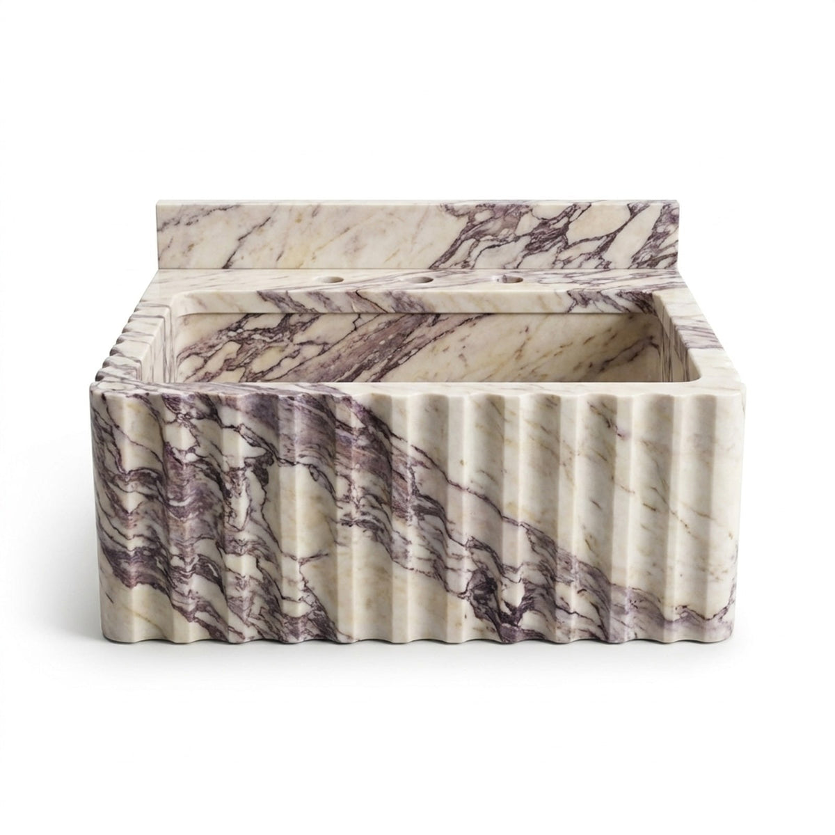 Calacatta Viola Fluted Marble Sink with Backsplash — view 1