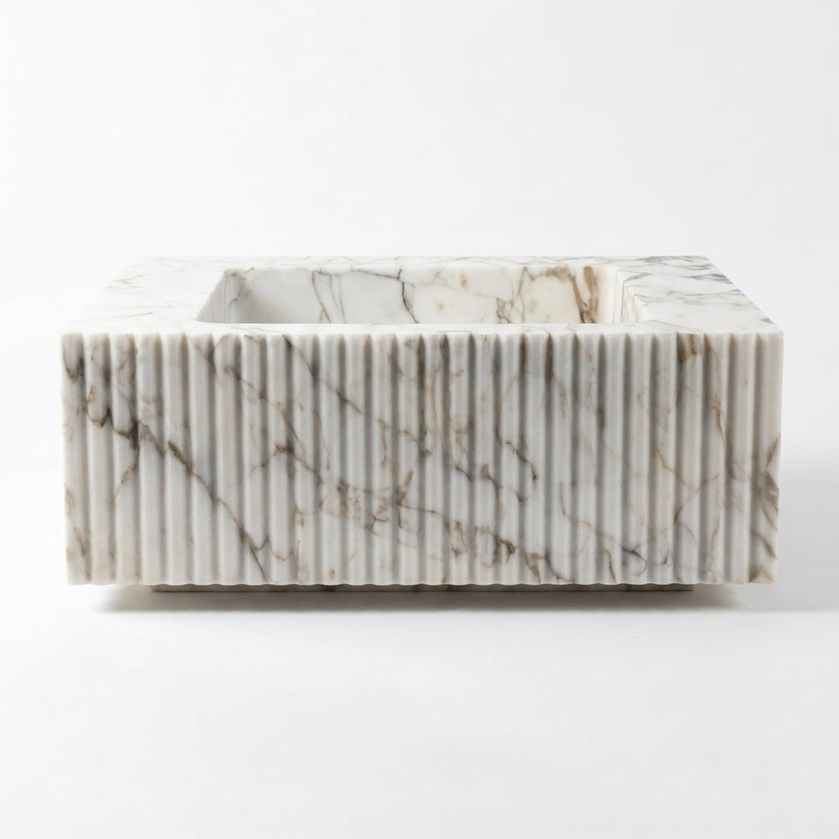 Calacatta Gold Fluted Rectangular Marble Sink — view 1
