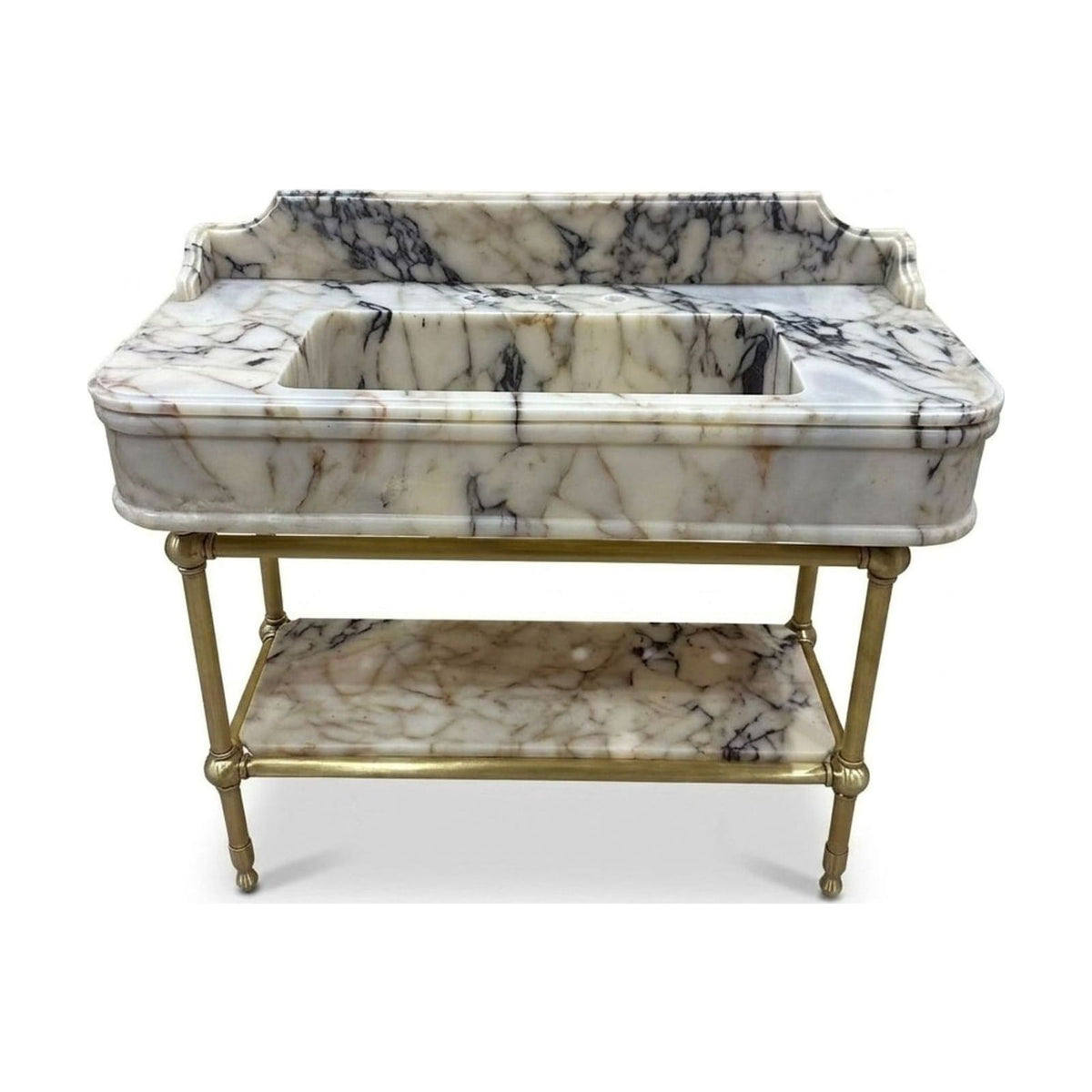 Calacatta Viola Marble Sink with Brass Gold Stand and Backsplash — view 1