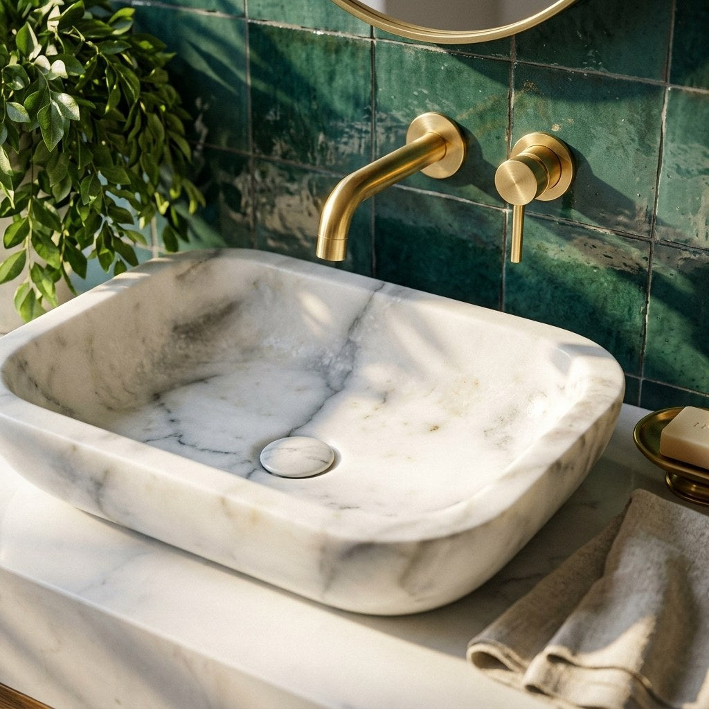 Carrara Marble Honed Rectangular Vessel Sink — premium — view 2