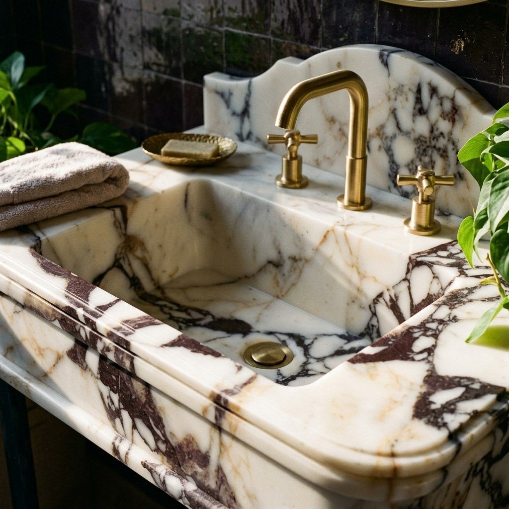 Calacatta Viola Marble Sink with Backsplash — premium — view 2
