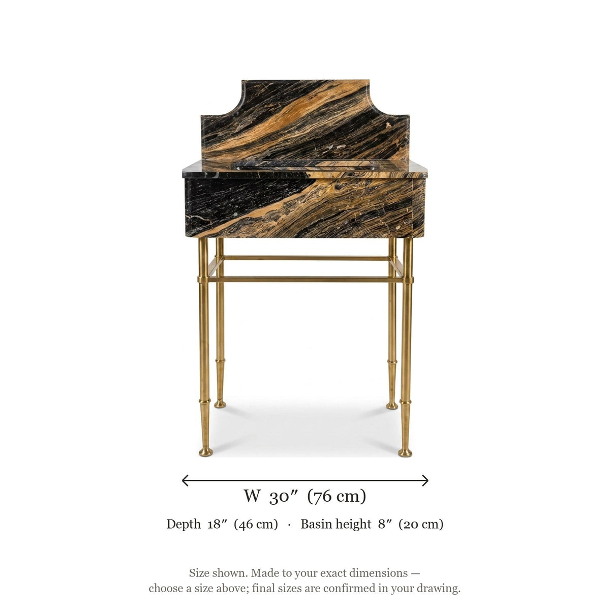 Picasso Marble Sink with Brass Stand and Backsplash — dimensions — view 5
