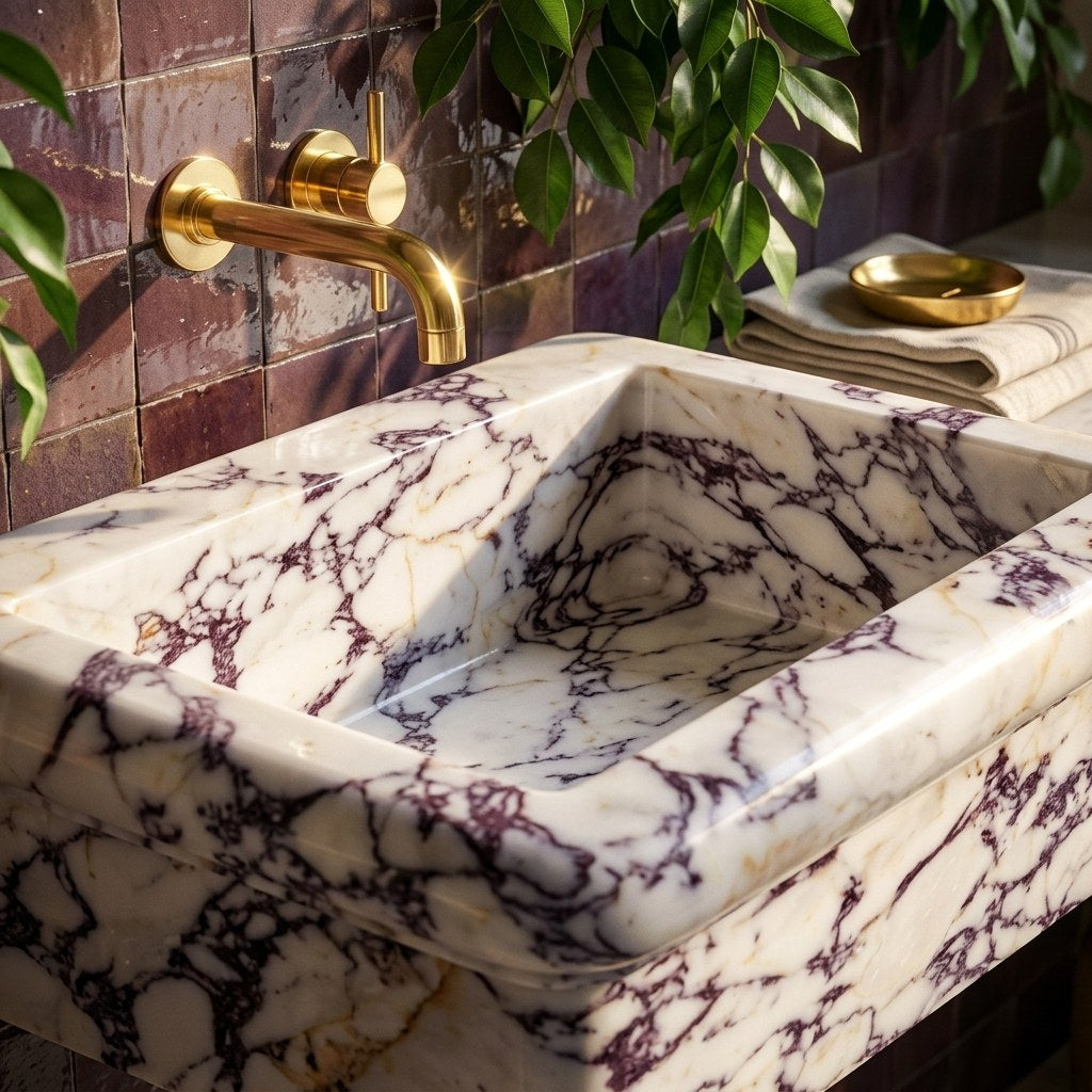 Calacatta Viola Polished Rectangular Marble Vessel Sink — premium — view 2