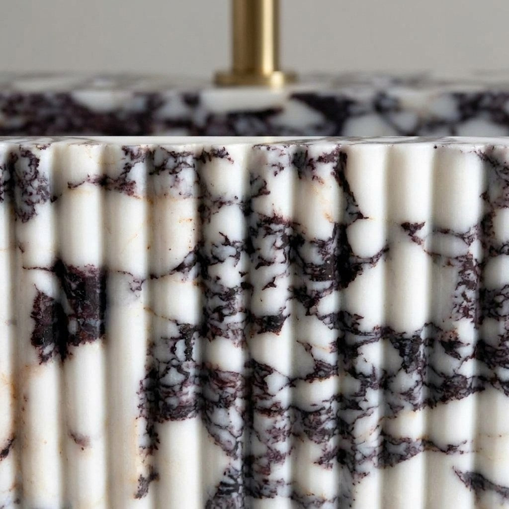 Calacatta Viola Fluted Polished Marble Sink — marble detail — view 3