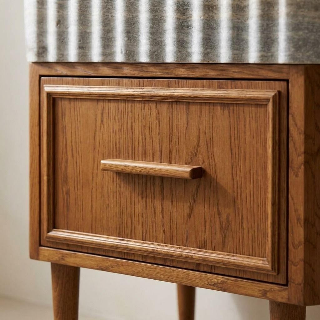 Travertine Fluted Sink with Wood Vanity — detail — view 4
