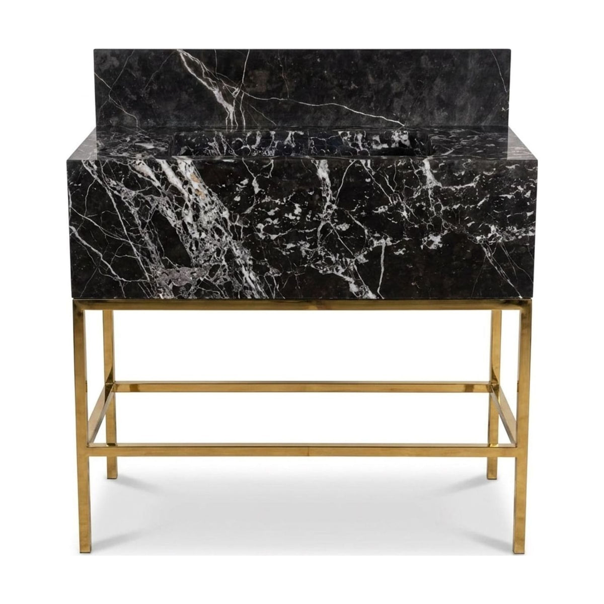Pietra Notte Marble Sink with Backsplash and Brass Stand — view 1