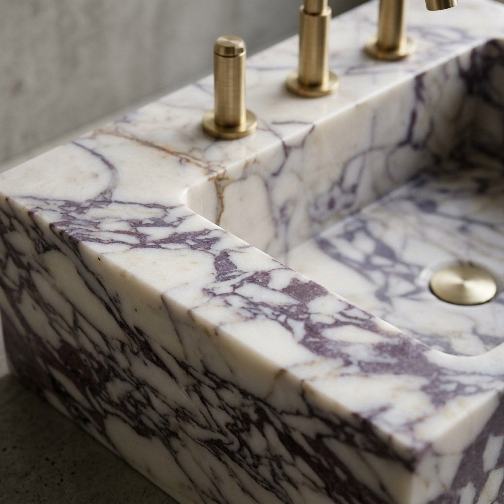 Calacatta Viola Honed Marble Sink with 3 Faucet Holes — marble detail — view 3