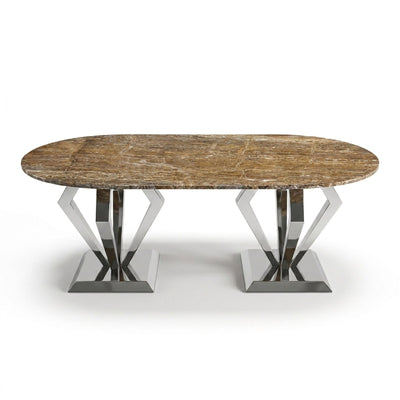 Honed Travertine Table with Brushed Steel Base