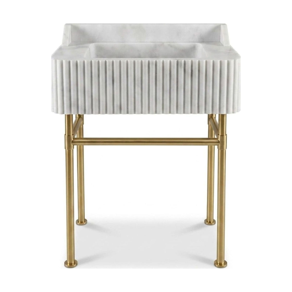 Carrara Fluted Marble Sink with Brass Stand — view 1