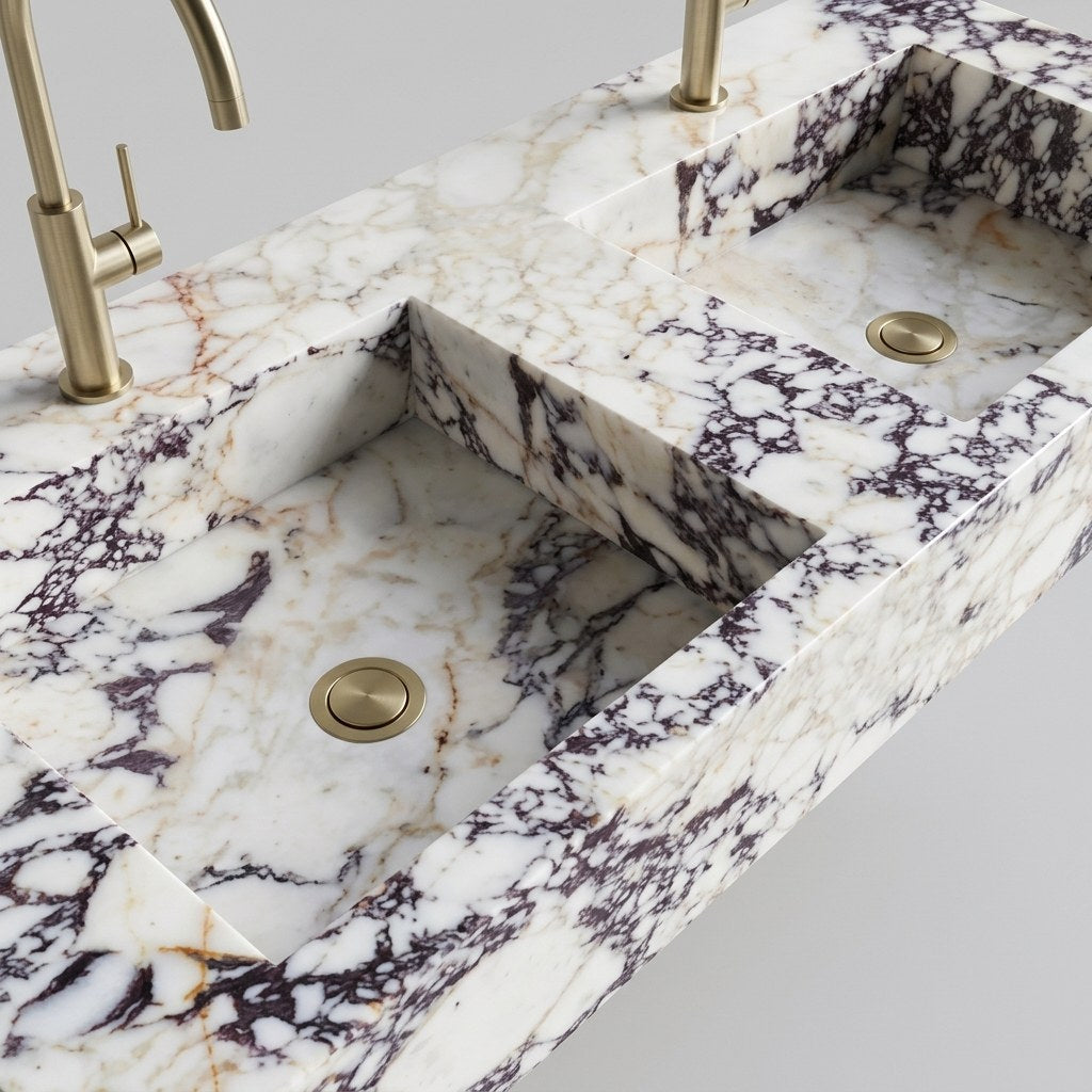 Calacatta Viola Polished Marble Double Basin Sink — detail — view 4