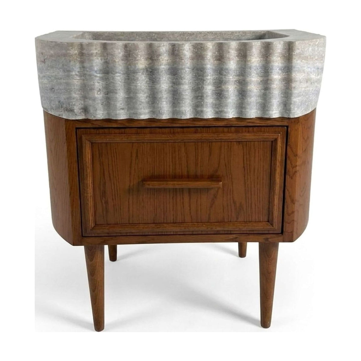 Travertine Fluted Sink with Wood Vanity — view 1