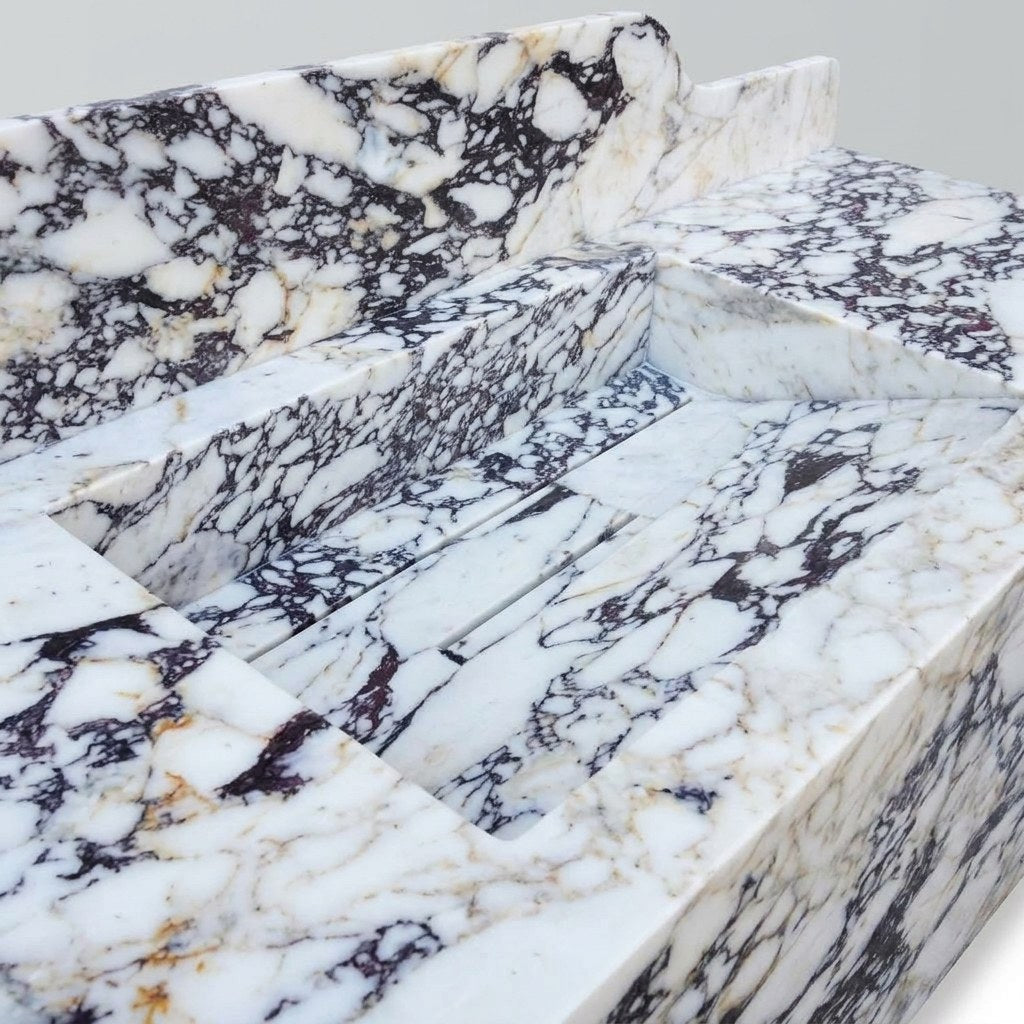 Calacatta Viola Polished Marble Sink with Backsplash — detail — view 4