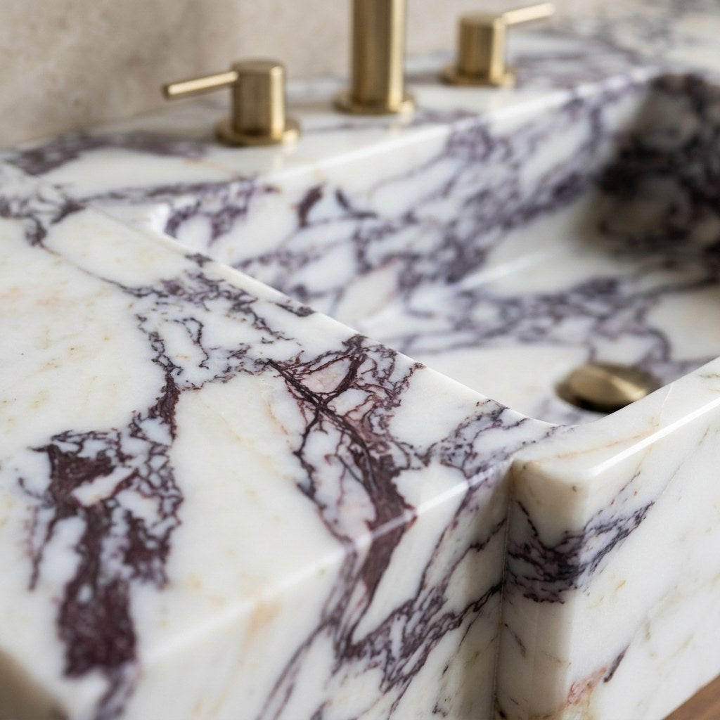 Calacatta Viola Polished Marble Vanity Sink — marble detail — view 3