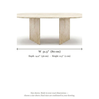 Honed Travertine Oval Table with Slab Base — dimensions