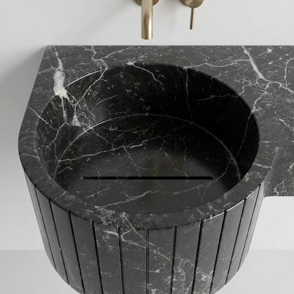 Pietra Notte Fluted Polished Marble Sink — detail — view 4
